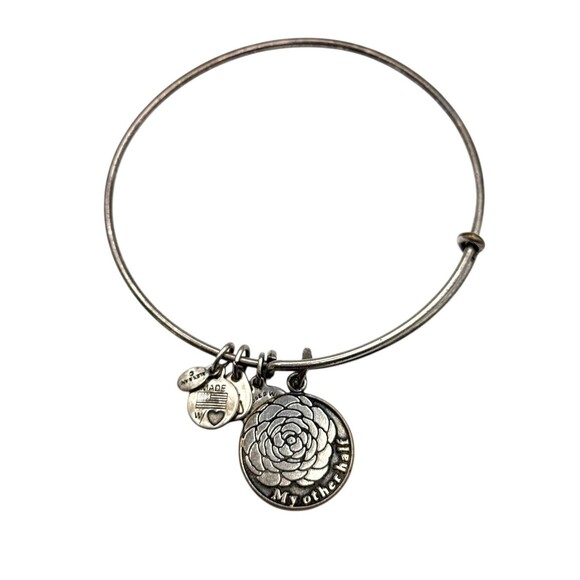 Alex And Ani My Other Half 2012 Silver Rose Bangle Bracelet Expandable - Picture 1 of 2